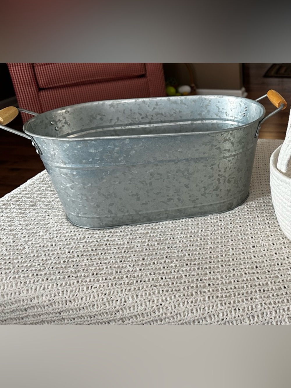 Galvanized Oval Metal Tub with Wood Handles - Gray